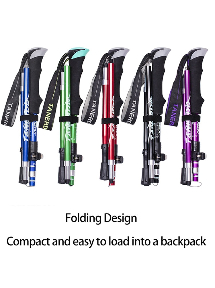 5 Section Trekking Poles Foldable Adjustable Cane Portable Alloy